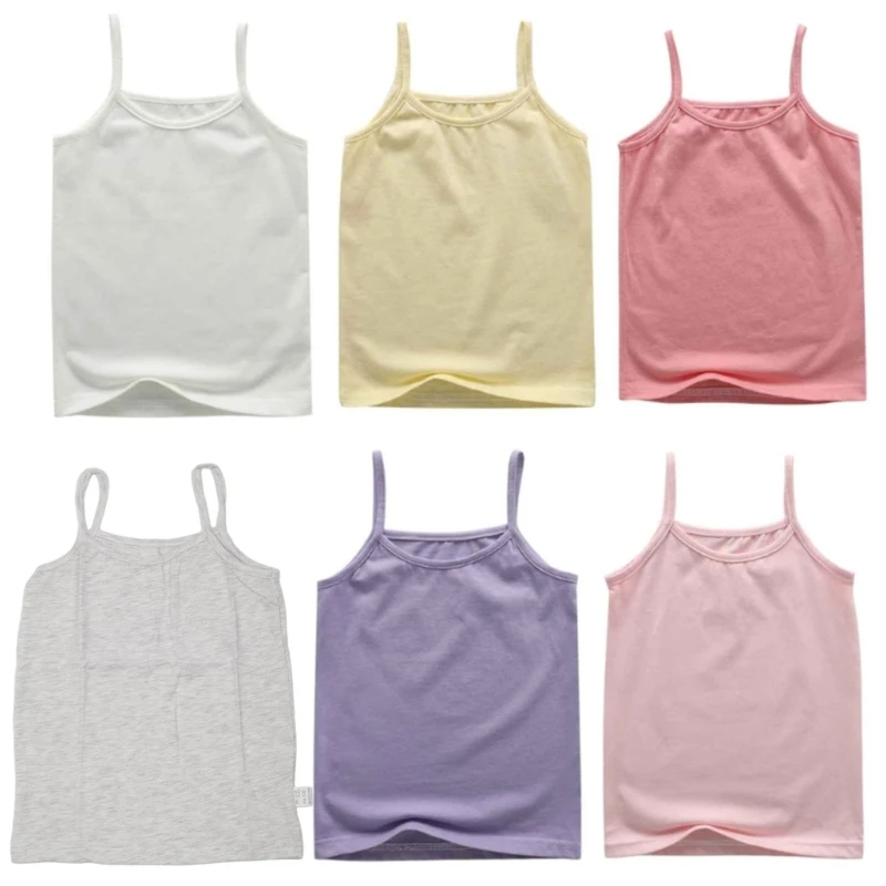 Girl Tops ujjatlan heveder felső 3-7Y kisgyermekek lányok nyári ruhája bőrbarát fehérnemű egyszínű gyerek alap ing