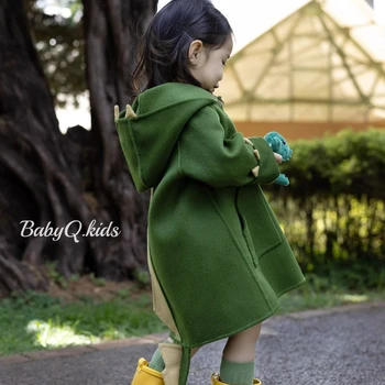 Baba kabát Gyermek egyszínű aranyos rajzfilm gyapjú hosszú meleg kabát téli kabát gyerek kabát 2023