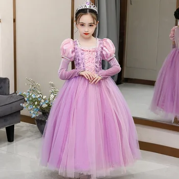 Hosszú rózsaszín ruha lányoknak születésnapi zsúron Sophia Cosplay bársony téli lila fagyasztott hercegnő Aranyhaj ruha 3-10 éves korig