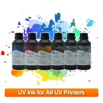 500ML*6 UV LED UV tinta keményedő UV keményítő tinta Epson L805 R1390 L1800 DX5 XP600 pinthead UV síkágyas tintasugaras nyomtatóhoz UV tinta