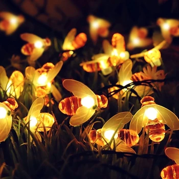Napelemes kerti fény Led aranyos méhvilágítás Tündér füzér fények Kültéri karácsonyi lánclámpa virág Ünnepi party Lakberendezés