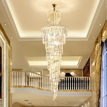 Új design nagy dekoratív magas mennyezet nappali króm függőlámpa csigalépcső Lng Modern luxus kristálycsillár