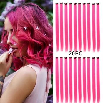 színes hajhosszabbítás 20 db ombre színes klip egyenes szintetikus hajszálakban Lányok 22Inch Party kiemelések Hajhosszabbítás