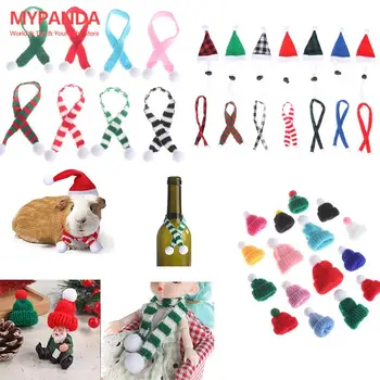 Miniatűr ruhák Babaház kiegészítők Baba sál kalap Kézzel készített anyag Kötött sálak Mini karácsonyi sapkák kisállat jelmezhez