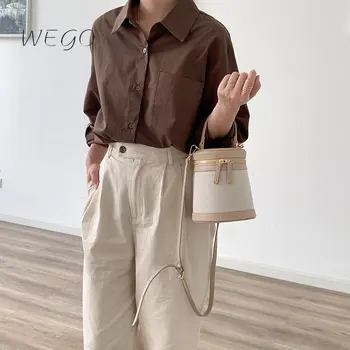 Vintage hengertáska kontraszt színű hordozható vödörtáskák Cipzáras Messenger Crossbody táskák Kézitáskák nőknek 2022 Designer luxus