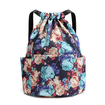 Nagy hordozható női húzózsinóros hátizsák könnyű vintage mintás hölgy Travel Daypack vízálló összecsukható bevásárlótáska 2024