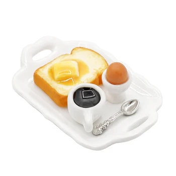 Odoria 1:12 Miniatűr reggeli készlet vajas pirítós tojás kávé tálcán Mini hamis étel Konyha Babaház kiegészítők dekoráció