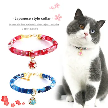 Aranyos virágmintás macska nyakörv csengővel Aranyos Japán stílusú állítható nyakörv cica kisállat macskák nyaklánc kisállat termékek