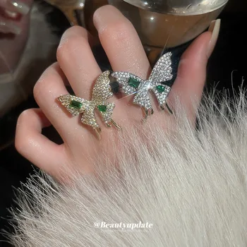 Szexi nagy zöld intarziás kristály cirkon pillangógyűrűk divat ékszer party gótikus lány eltúlzott kiegészítők nőknek