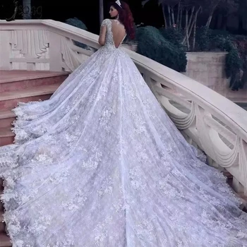 Új tervező le a vállról V nyakú esküvői ruha 2023 esküvői ruha hosszú ujjú menyasszonyi ruhák A-vonalú menyasszonyi ruhák