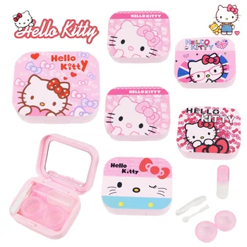 Hello Kitty kontaktlencse tok Myopia tároló Mini kényelmes hordozó tükörtartállyal Finoman díszített rajzfilmes lányok Aranyos