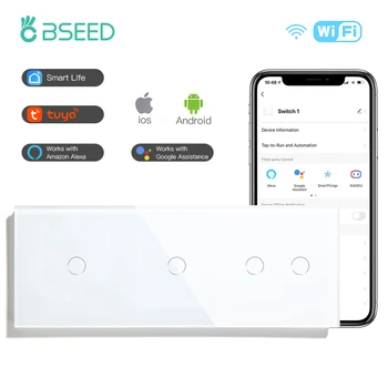 BSEED WIFI Touch Light kapcsolók Triple 1Gang 2Gang 1/2/3Way intelligens fali kapcsolók lépcsőkhöz Google Alexa Smart Life alkalmazásvezérlés