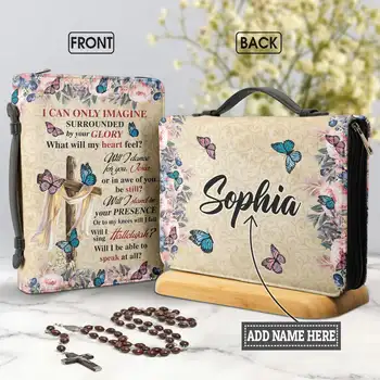 Csinos pillangó virágkereszt nyomtatott női bőr bibliai borítótok Női keresztény táska Szent könyv dobozok Személyre szabott ajándékok