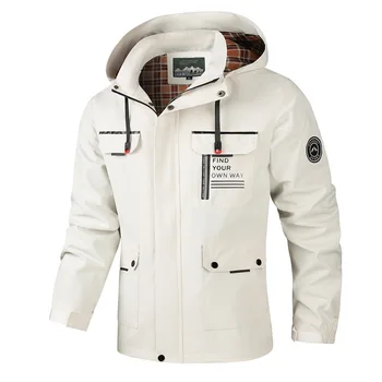 Új stílusos férfi kabát Széldzseki kapucnival Több zseb Vízálló férfi téli kültéri algép kabát