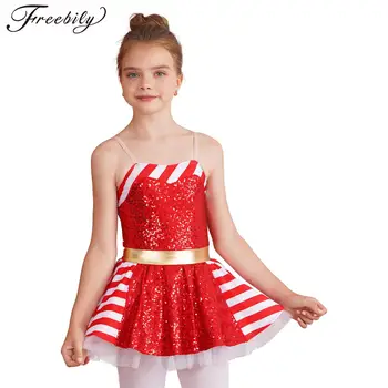 Gyereklányok Karácsonyi cukorka Jelmez állítható pántok Csíkos flitteres balett tánc Jégkorcsolya előadás Leotard ruha