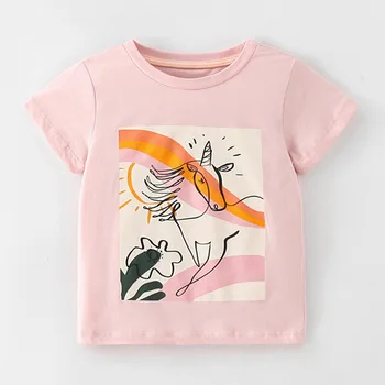 Márka 100% fésült pamut gyermek minőségi pólók 2023 Nyári gyerekek rajzfilm felsők Póló alkalmi rövid ujjú aranyos kislány ruhák