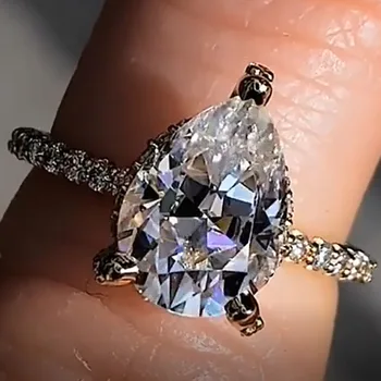 Real Platinum PT950 női esküvői parti évfordulós eljegyzési gyűrű 1 2 3 4 5 karátos körte Moissanite gyémánt gyűrű vízcsepp