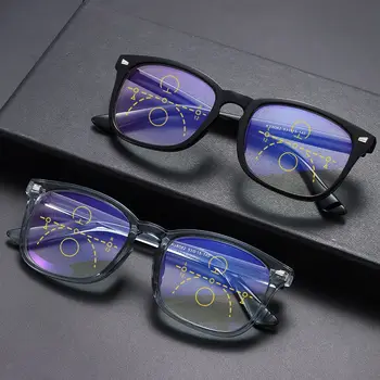 Négyzet alakú multifokális progresszív olvasószemüveg Férfi divat anti kék dioptriával tükröződésmentes számítógépes szemüveg női UV400