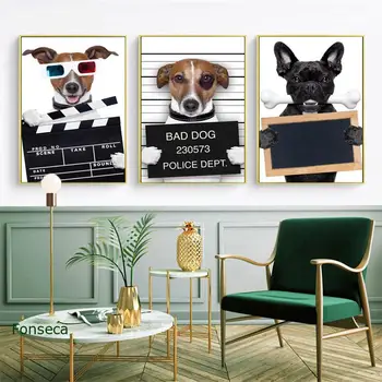 Modern rajzfilm állatplakát és nyomtatás Vicces rendőrség kutya vászon festés fali képek állatkereskedéshez Gyerek óvodai dekoráció