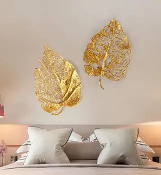 Modern kovácsoltvas levél fal Függő dekorációs kiegészítők Kézművesség Home Nappali 3D fali matrica Fém falfestmény díszek dekoráció