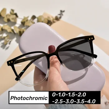 Túlméretezett fotokróm szemüveg Férfi Nők Trendi Szögletes Befejezett Myopia szemüveg Uniszex színváltó szemüveg árnyalatok 0 és -4,0 között
