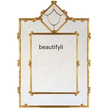 zq Európai falra akasztható sminktükör Arany fésülködőasztal tükör Kandalló Dekoratív tükör Előszoba tükör Fürdőszoba tükör