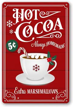 Karácsonyi jelek Forró kakaórúd fém ón tábla dekoráció otthonra Vintage kávé kakaó jel Forró csokoládé bár jel fali dekorációk