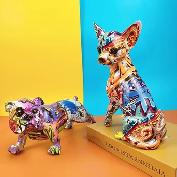 Francia bulldog szobor Állat kutya beltéri otthoni dekoratív dísz TV szekrény kreatív gyanta Chihuahua szobor fiú születésnapi ajándék