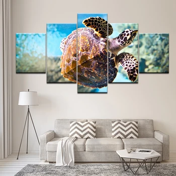 Vászon festés állati teknős tengeri teknős 5 darab Wall Art festészet Moduláris háttérképek poszter Nyomtatás a nappaliba Lakberendezés