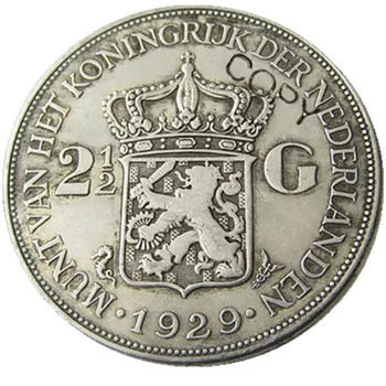 Hollandia 1929 2 1/2 Gulden Wilhelmina ezüstözött másolat dekoratív érme