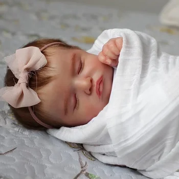 20'' 49cm Aranyos újjászületett alvó baba baba lány Rosalie kézzel gyökerező barna hajjal
