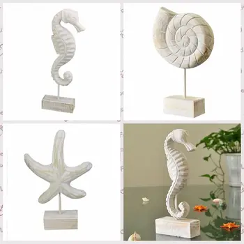 Mediterrán stílusú lakberendezési kiegészítők Fa kézművesség Tengeri csillag kagyló Hippocampus Fafaragás dekoráció