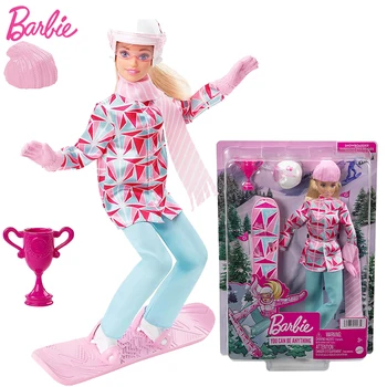 Eredeti Barbie baba snowboardos téli sport téma Szőke haj divat kabát nadrág kiegészítők Játékok gyerekeknek motoros szán készlet