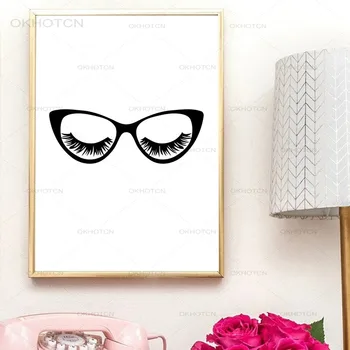 Szempillák és szemüvegek Művészet Vászon Festés Lányok szobája Fali képek Dekor , Modern minimalista smink Szempillák Művészeti nyomatok poszter