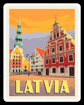 Vintage új ón poszter Lettország Riga Európa Balti-tengeri utazás fém ón jel 8x12 hüvelykes retro Home Bár Étterem kert