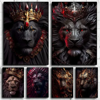 Absztrakt gonosz oroszlánkirály Fekete poszter és nyomtatás Dühös vad sas farkas vászon festmény falfestmény Kép a nappalihoz Lakberendezés