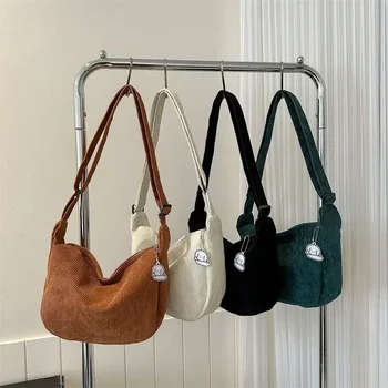 Kordbársony crossbody táskák nőknek Női nagy kapacitású válltáska Divat pénztárca és kézitáskák Egyszínű női Messenger táska