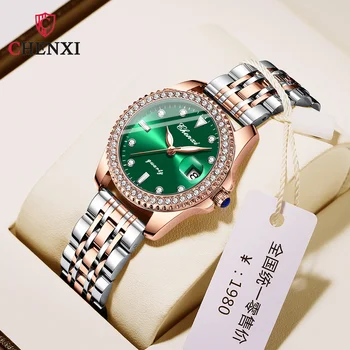 Chenxi 385 Új női divat gyémántnaptár világító vízálló acélszíjas karóra