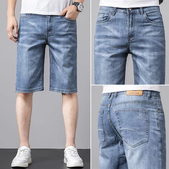 2023 Nyár Új férfi világoskék slim-fit rövid farmer koreai divat alkalmi vékony sztreccs pamut farmer rövidnadrág férfi márkájú ruhák