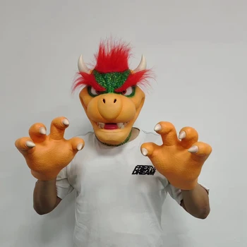 Játék Super Mario Bros. Bowser Cosplay jelmez latex sisak Halloween Party Karnevál kellékek Férfi Női kiegészítők