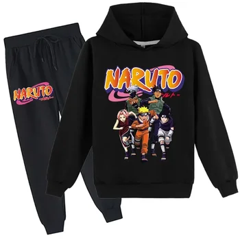Naruto Anime Boys öltöny Új őszi és téli jóképű gyermek sportruházat Lányok kapucnis pulóver pulóver nadrág kétrészes öltöny