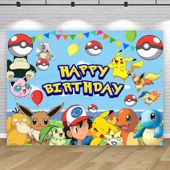 Pocket Monster Pokemon háttér Fiú gyerek születésnapi zsúr hátterek Fotózás Pikachu babaváró dekorációk Banner poszter