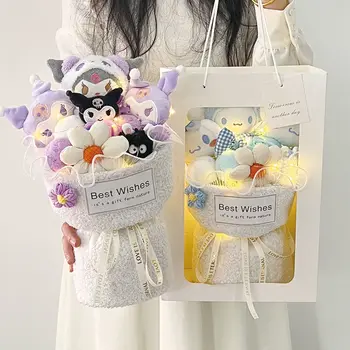 Sanrio Kawaii Kitty My Melody Kuromi Cinnamoroll plüss baba virág játék Sanrio csokor díszdoboz Valentin-napi karácsonyi ajándékok