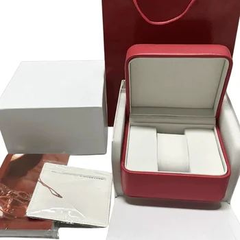 Factory Outlet luxus piros bőr óradoboz füzettel és táskával és doboz egyedi kártyával AAA órák ajándéktok