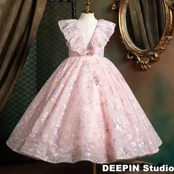 Virág rózsaszín lányok ruhái Gyermek esküvői koszorúslány ruhák Gyerekek hercegnő báli ruha Teenage Girl Performance Boutique ruhák