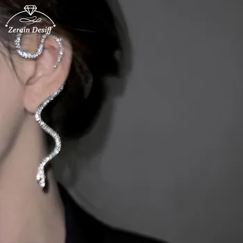 Gyémánttal kirakott kígyó fülbevaló piercing nélkül Női személyiség Könnyű luxus Túlzott fülcsipesz