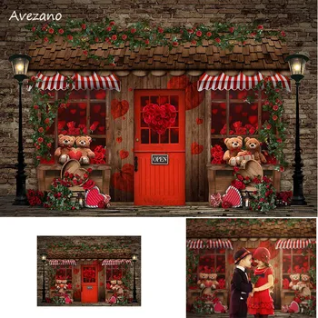 Avezano Valentin-napi hátterek fotózáshoz Romantikus medve rózsa virágbolt Gyerekek portré háttér fotóstúdió kellékek