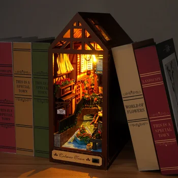 Könyvkuckó Diy fa könyvespolc kabin Mini meseváros könyvespolc Erdei kabin modell összeszerelés játékok Gyerekek kézzel készített karácsonyi ajándék