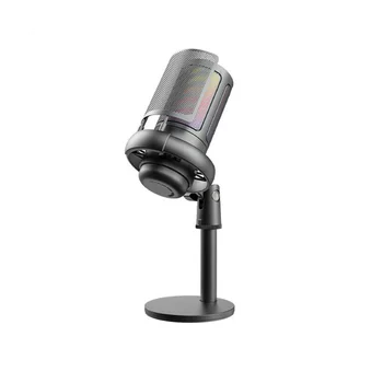 USB játékhoz tervezett kondenzátor mikrofon Számítógép felvevő mikrofon RGB világító kondenzátor mikrofon fekete