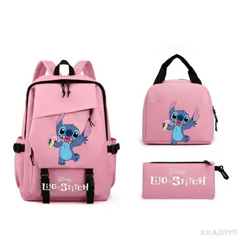 Lilo és Stitch hátizsák 3db hátizsák vászon női férfi hátizsák uzsonnás táska Nagy iskolai táskák tizenéveseknek Lányok Fiúk Mochilák
